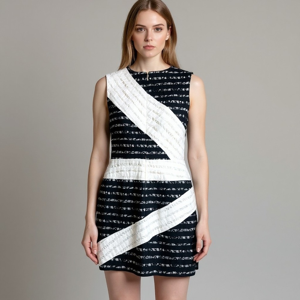 BCBGMAXAZRIA Black White Lace Colorblock Sleeveless Mini Dress 4